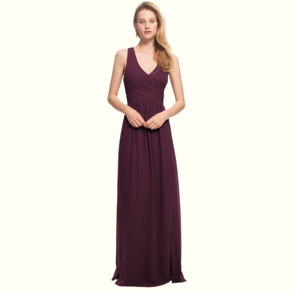 BILL LEVKOFF #7022 Teagon Chiffon Eggplant Halter Maxi Dress Size 12